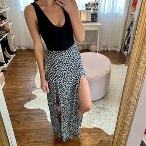 Black floral maxi skirt with two side slits